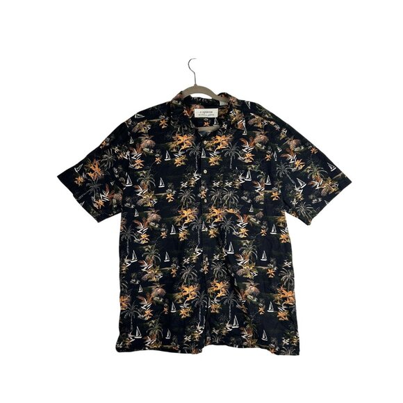 R-Options Men's Hawaiian Style Black Tropical Button-Up Shirt XL 100% Cotton - Picture 1 of 11
